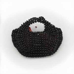 Aranaz Lagrima Wood Beaded Tote Hand Bag Black Handmade Art NWT $270msrp